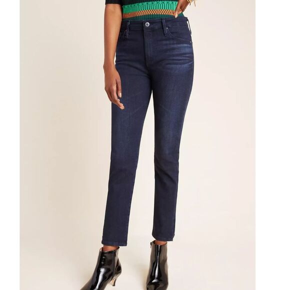 ANTHROPOLOGIE AG The Stevie High Rise Slim Straight Ankle Dark Wash Jeans 28 - Picture 1 of 11